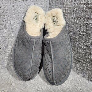 Ugg Australia Pearle Graphic Womens Size 11 Gray Slippers Sheepskin Slip On Shoe